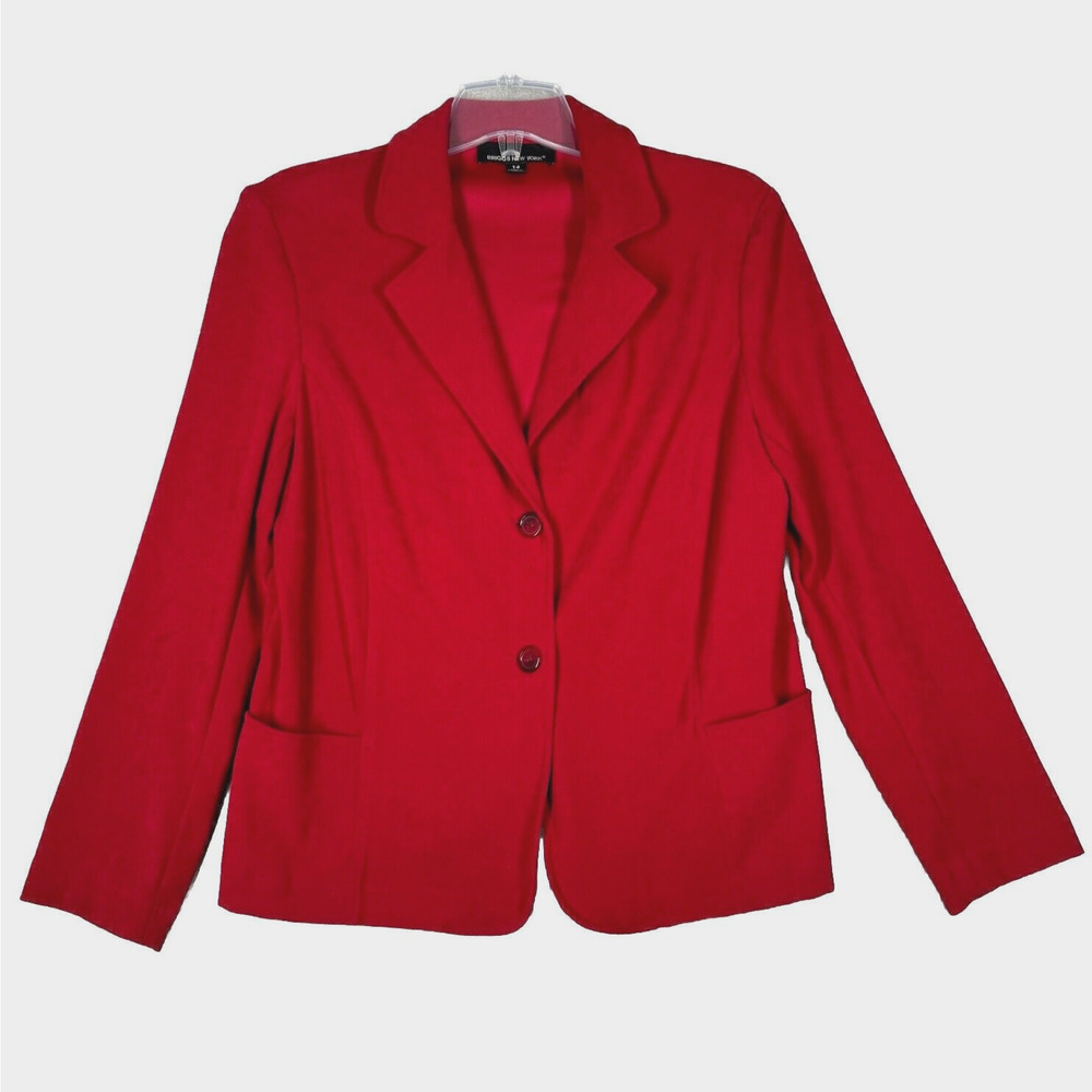 Briggs New York Blazer Womens 14 Red Faux‎ Suede Preppy Office Business Casual